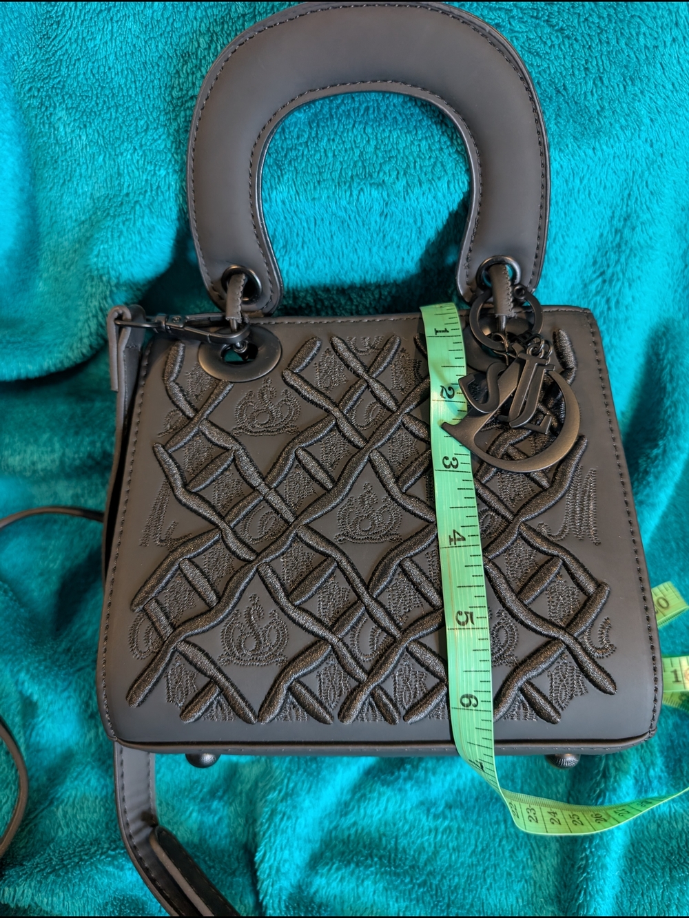 Gray Quilted Tote with Charm Accent - Picture 6 of 6